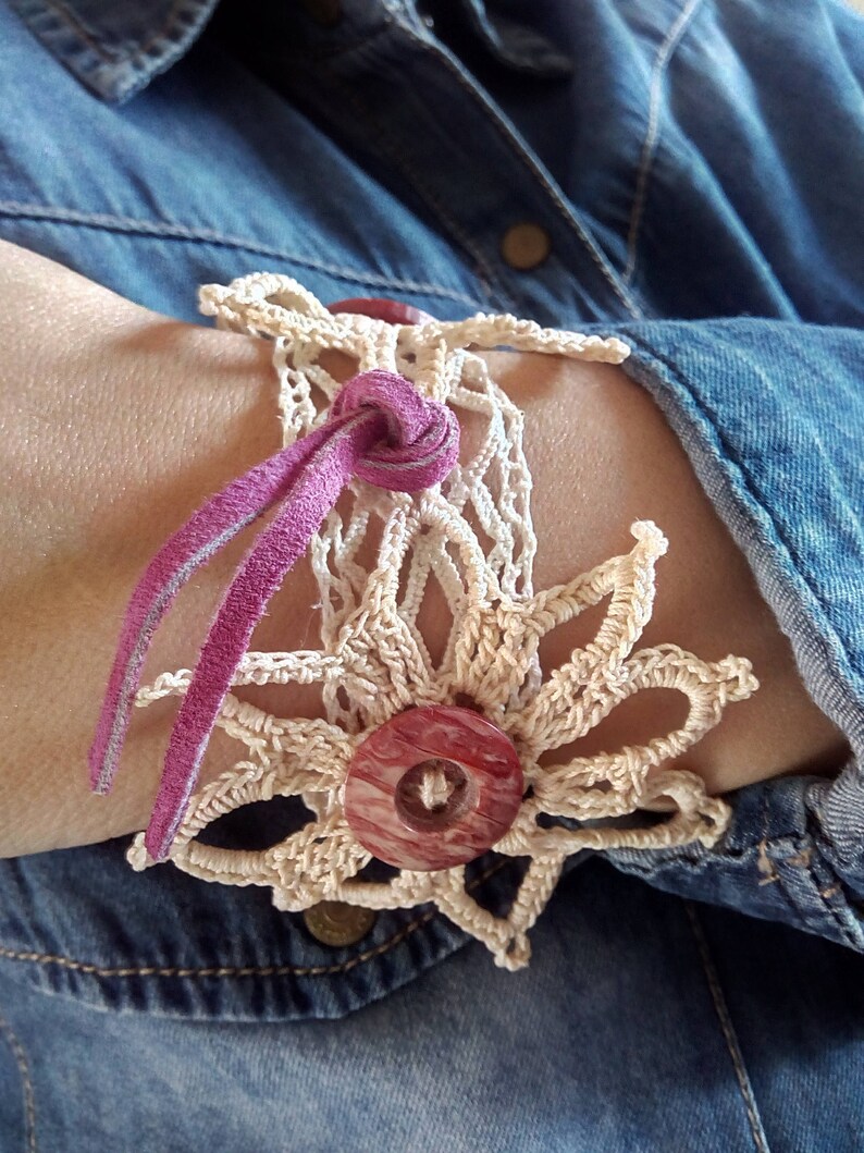 Crochet bracelet cuff bracelet Crochet jewelry Crochet gift for her Boho bracelet Crochet cuff Bohemian jewelry Boho cuff Statement bracelet