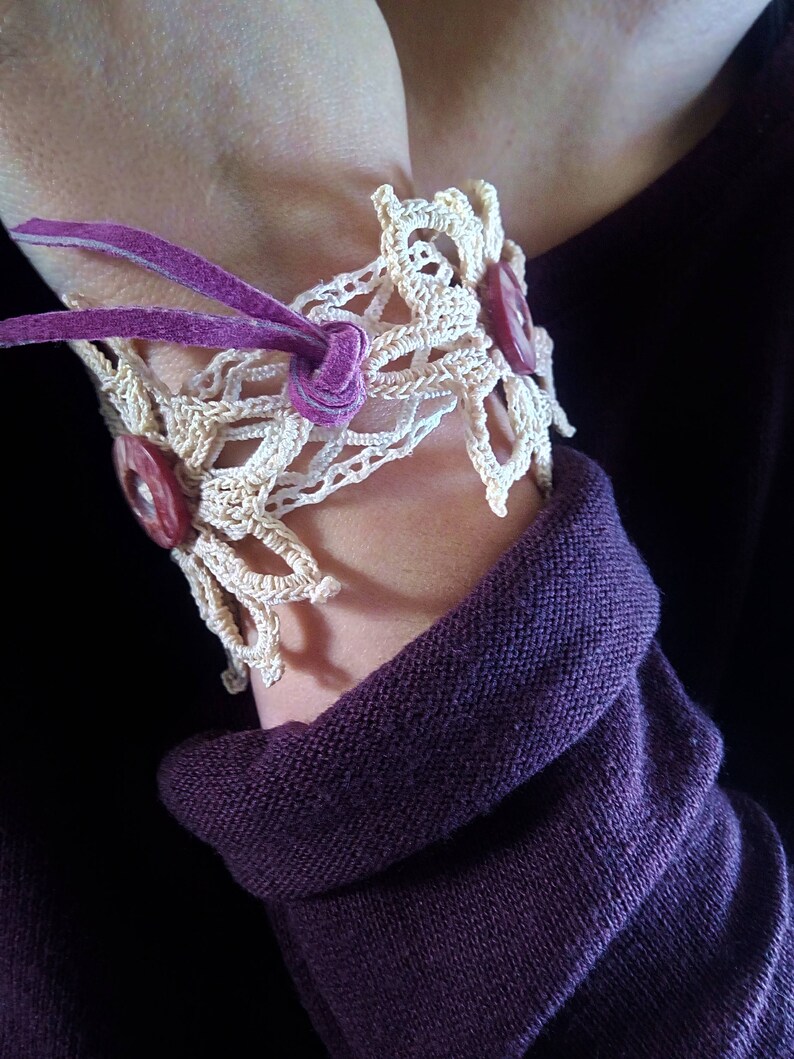 Crochet bracelet cuff bracelet Crochet jewelry Crochet gift for her Boho bracelet Crochet cuff Bohemian jewelry Boho cuff Statement bracelet