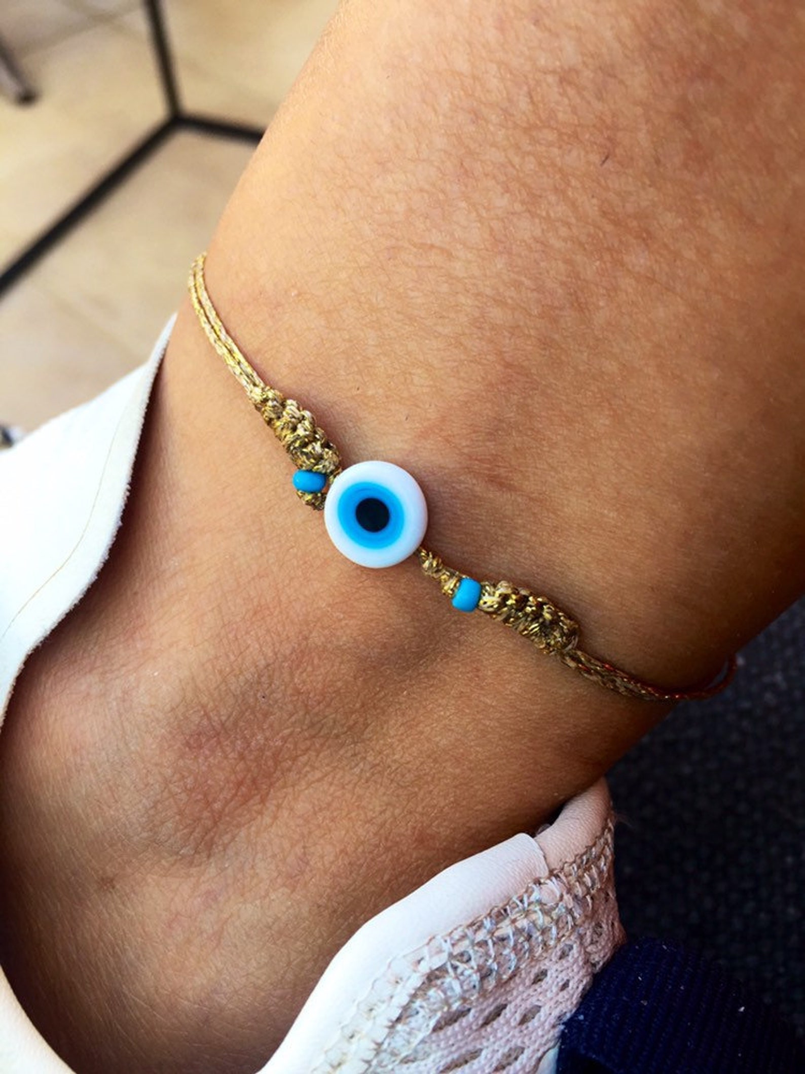 Gold Evil eye anklet women Gold string anklet men Adjustable Etsy