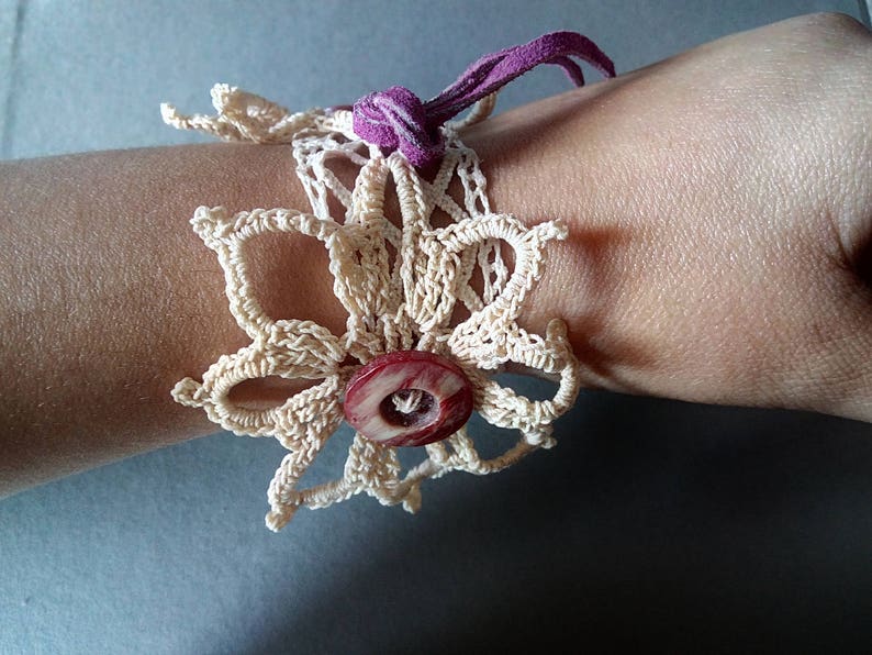 Crochet bracelet cuff bracelet Crochet jewelry Crochet gift for her Boho bracelet Crochet cuff Bohemian jewelry Boho cuff Statement bracelet