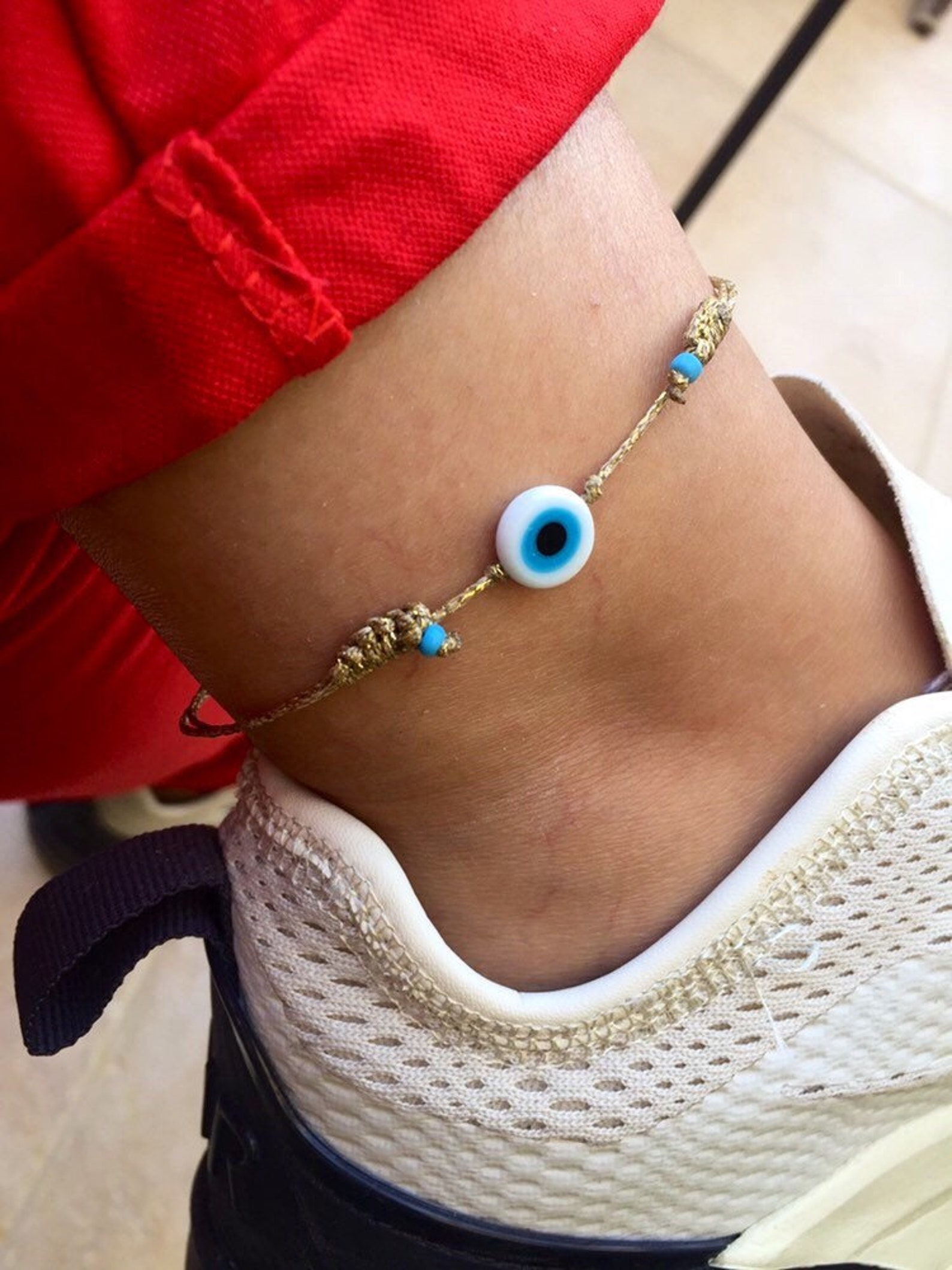 Gold Evil eye anklet women Gold string anklet men Adjustable Etsy