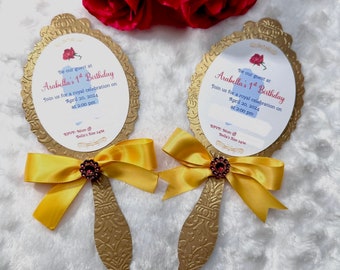 HAND MIRROR INVITATIONS- Beauty Princess, Princess Invitations, Fairytale Invitations, Mirror Invitations- Set of 12