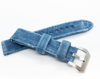 Watch Strap in worn navy blue canvas for Panerai - Handmade in Italy - Loop 22, 24, 26, 27 mm