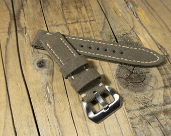 Custom-made, hand-rolled canvas watch strap for Panerai - Handmade in Italy - Lug widths 22, 24, 26, 27 mm