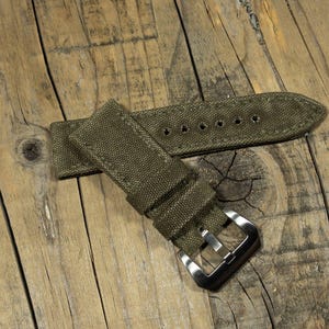 Correa de reloj de lona enrollada para Panerai - Lona verde militar - Hecha a mano en Italia - Anchos de 20, 22, 24, 25, 26 y 27 mm