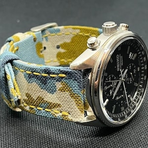 Bracelet de montre en toile camouflage roulée - Totalement en toile - Fait main en Italie - Passant 20, 22, 24, 26, 27 mm