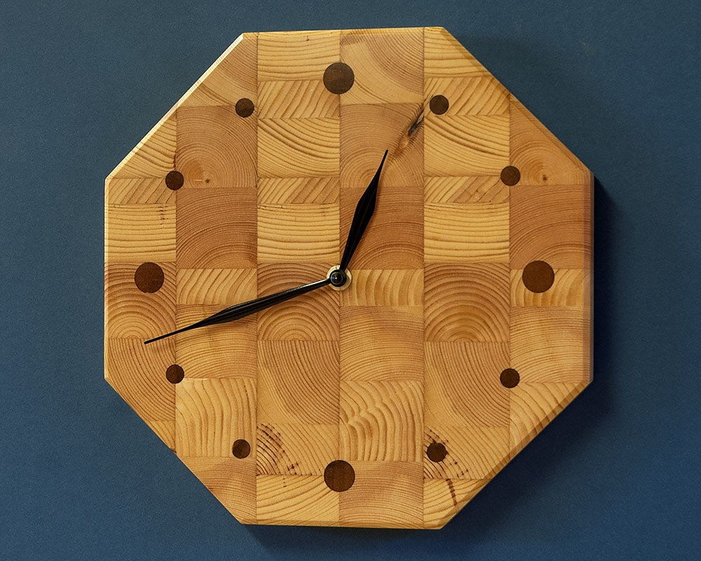 10 Butcher Block Kitchen Clock Octagonal Wall Clock Etsy