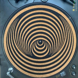 Quercus Suber Cork Turntable Slip Mat Vinyl Record Vertigo Swirl Record player Audiophile slip mat DJ Handmade Free Shipping image 1