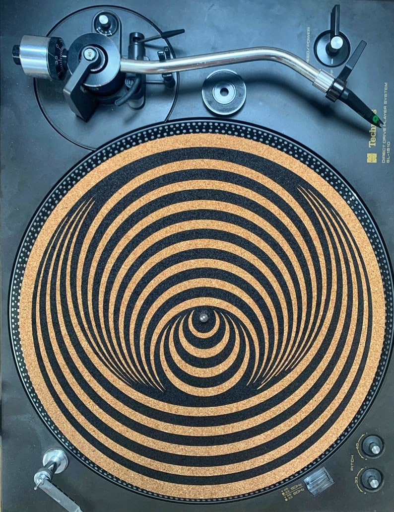 Quercus Suber Cork Turntable Slip Mat Vinyl Record Vertigo Swirl Record player Audiophile slip mat DJ Handmade Free Shipping image 1