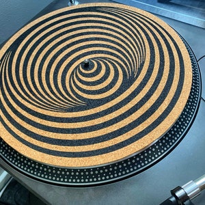 Quercus Suber Cork Turntable Slip Mat Vinyl Record Vertigo Swirl Record player Audiophile slip mat DJ Handmade Free Shipping image 2