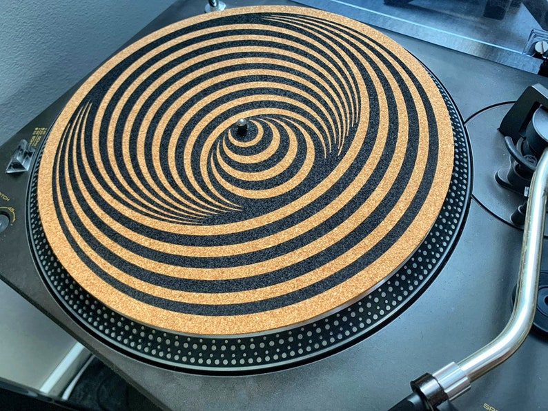 Quercus Suber Cork Turntable Slip Mat Vinyl Record Vertigo Swirl Record player Audiophile slip mat DJ Handmade Free Shipping image 2