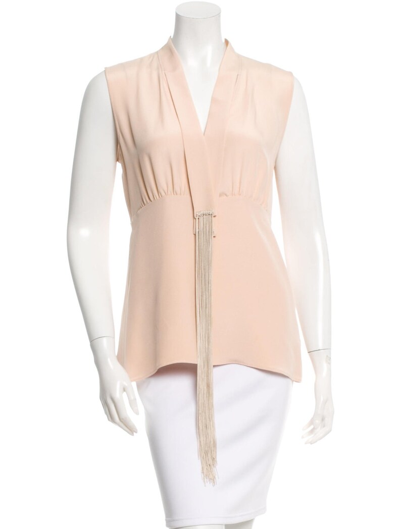 Derek Lam pale pink fringed silk top