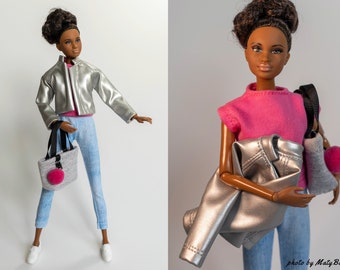 Doll clothes - Set 4 in 1 - Jacket T-shirt Pants Purs- Clothes for 11.5 - 12 inches doll and action figure