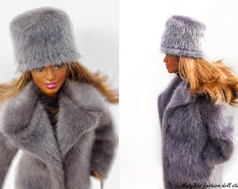 Hat for doll - winter faux fur hat for female doll Doll accessories