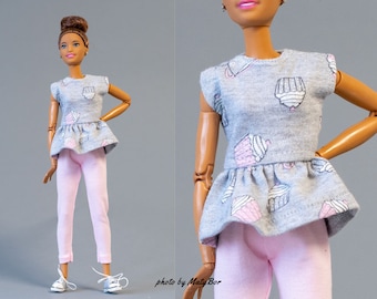 Doll clothes - Set 2 in 1 - top and pants -  Clothes for 11.5 - 12 inches doll and 1/6 scale action figure