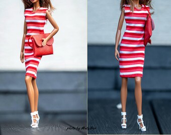 Doll clothes - set 2 in 1 -  dress and purse Clothes for 12 inches doll and 1/6 scale action figure