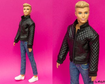 Doll clothes -  Jacket for doll - Clothes for 12 inches male doll and action figure Faux leather doll jacket