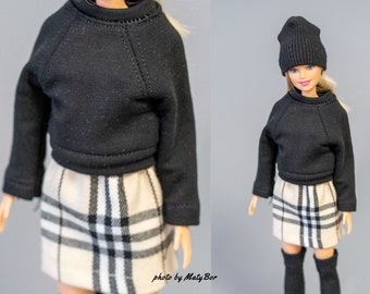 Doll clothes - Set 4 in 1 - Top Skirt stockings hat - Clothes for 11.5 - 12 inches doll and 1/6 scale action figure