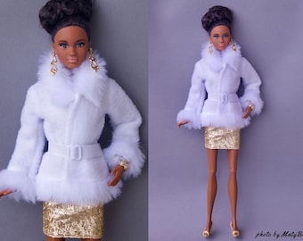 Doll clothes - White coat with furr and belt - Clothes for 11.5 inches doll  Original and Curvy body Outfit Fashions for dolls