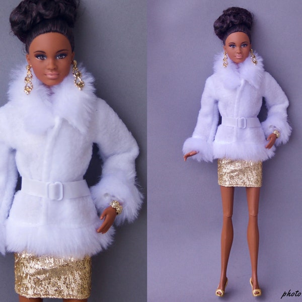 Doll clothes - White coat with furr and belt - Clothes for 11.5 inches doll  Original and Curvy body Outfit Fashions for dolls