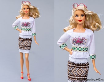 Jamaican Red Bandana Plaid 2 Piece Outfit on Black Barbie -  Sweden