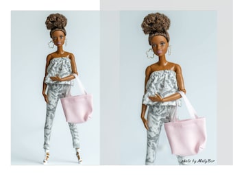 Doll clothes - Set 3 in 1 - top, pants and bag - Clothes for 12 inches doll and 1/6 scale action figure