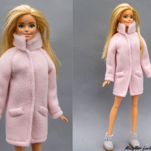 Doll clothes - pink coat with fur collar - Clothes for 11.5 inches doll and action figure Outfit Fashions for dolls