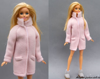 Doll clothes - pink coat with fur collar - Clothes for 11.5 inches doll and action figure Outfit Fashions for dolls