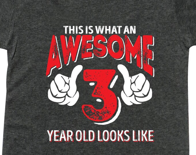 Felpa Con Cappuccio 3 Anni Bambina - 'Awesome 3 Year Old' Rosa Fucsia, Stampa Glitter Bianca, Taglia 3-4 Anni
