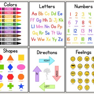 Learning Set 1 Wall Art | Colors Shapes Numbers Alphabet | Kids Room Printable | 8x10 & 11x14 Digital Download