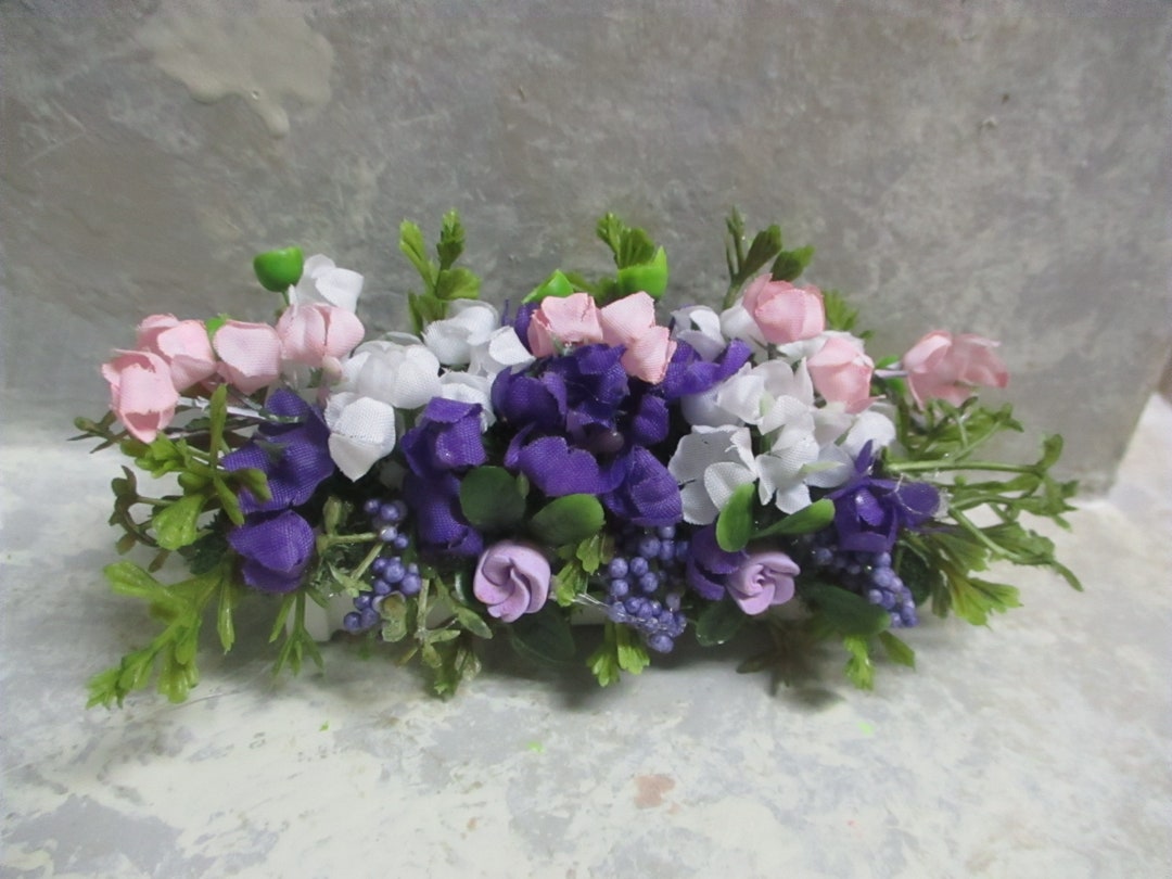 Miniature Lavender/pink and White Floral Window Box/polymer Roses/berry ...