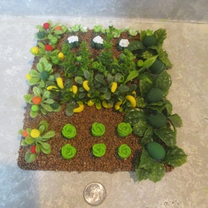 Miniature Farm/doll/dollhouse 6" x 5" Vegetable Garden/Faux dirt/polymer Vegetables/wood base