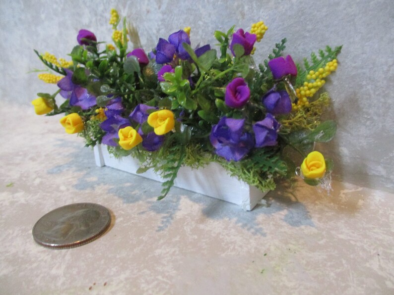 Miniature Dollhouse Window Box, Purple & Yellow Roses - Etsy