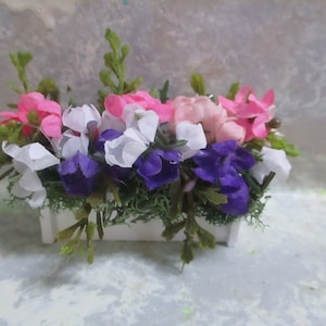 TINY 2 1/4&quot; window box/planter/silk floral in pink/hot pink/and purple/greenery Made for small 1:12 windows