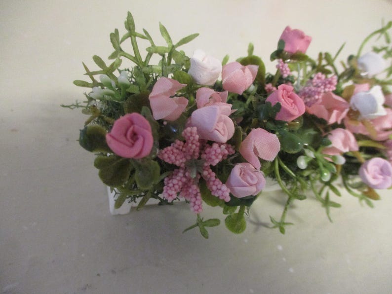 Miniature Dollhouse Window Box With Polymer Roses/ Baby's Breath/ Moss ...