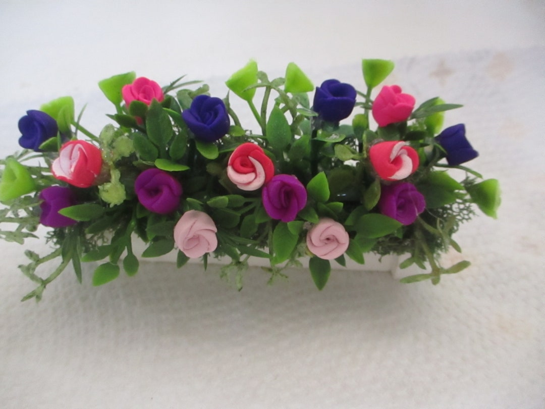 Miniature Doll/dollhouse Floral Window Box/polymer Roses in Pink/purple ...