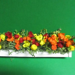 Miniature doll/dollhouse/patio/Terrace 5&quot;w window box/polymer roses orange and yellow with floral to match