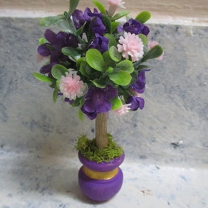 Miniature Dollhouse Silk Floral Tree: Purple & Pink Carnations, 4&quot;