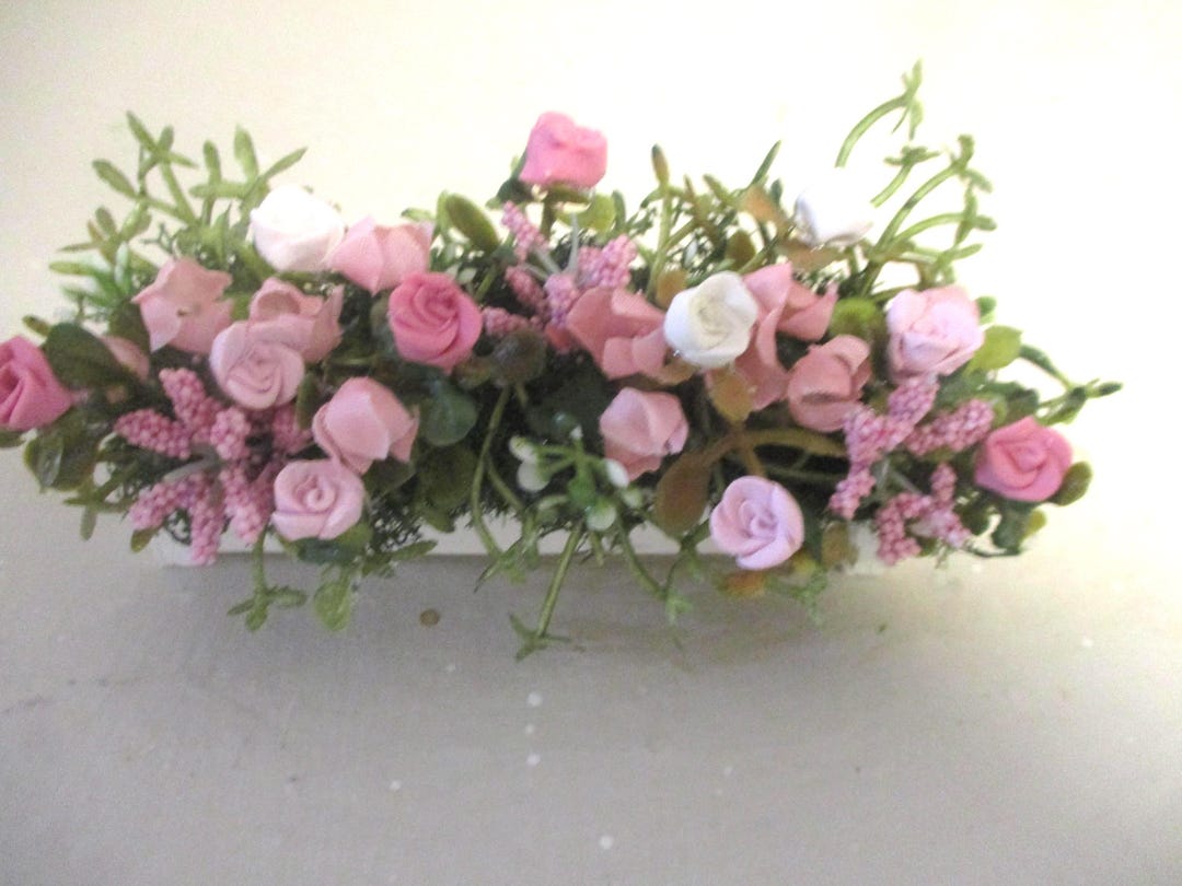 Miniature Dollhouse Window Box With Polymer Roses/ Baby's Breath/ Moss ...