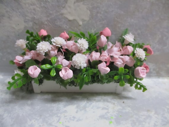 Miniature Doll dollhouse Pink mauve Polymer Roses carnation Window