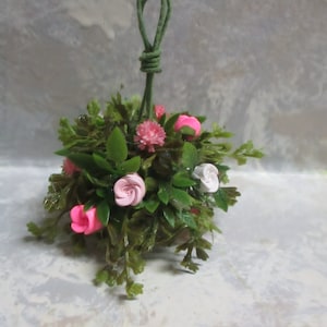Miniature Dollhouse Hanging Polymer Clay Pot with Roses