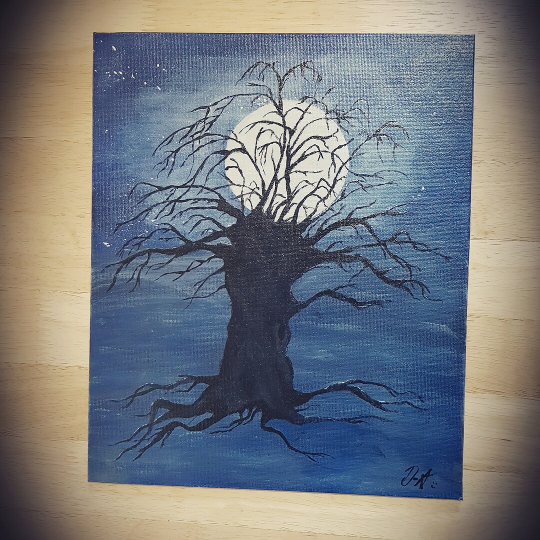ORIGIONAL ACRYLIC Painting Tree Moon Art Wicca Wiccan - Etsy