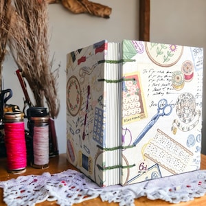 Handmade Tailor Notebook, Seamstress Diary, Retirement Gift For Mom, Vintage Style Fabric Notebook, Granny Present, Journal for Sewing Ideas