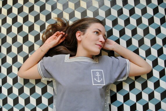 Top women in grey cotton - Marina 30s top grey