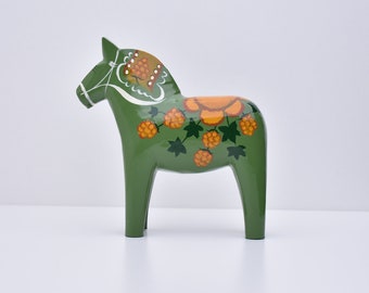 Dala Horse &quot;Cloudberry&quot;, Rare Original Green, Made in Sweden, Limited edition, Swedish Dala horse