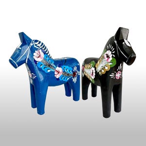 Dala Horses, in Blue and Black, Handmade in Sweden, Dalecarlian horse, Swedish horse