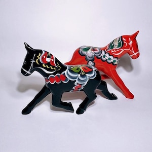 Exclusive Running Dala Horse, Available in Red and Black, Hand carved and painted in Sweden