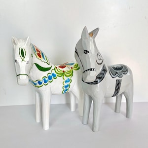 Rare Wooden Dala Horse with head turned to the side, Hand carved and painted in Dalarna, Sweden
