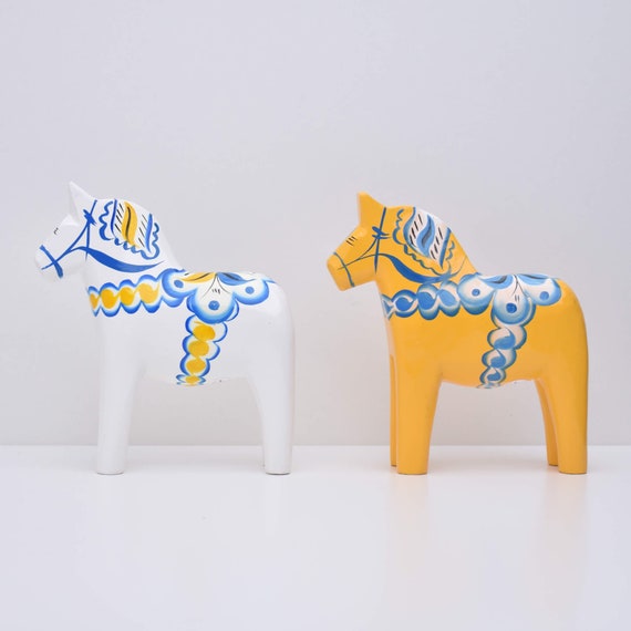 Yellow Dala Horse in Swedish Flag Colors Hand Carved and - Etsy