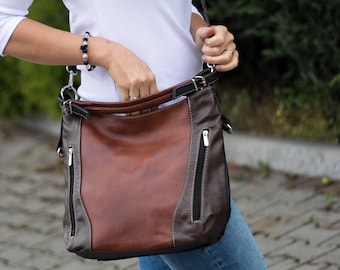 Bolso de hombro de piel, monedero de piel, bolso hobo color coñac, bolso de mano de piel, bolso cruzado para uso diario, bolso de piel, bolso de piel